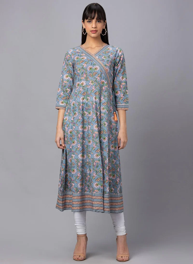 globus Globus Women Floral Printed Gotta Patti Anarkali Pure Cotton Kurta